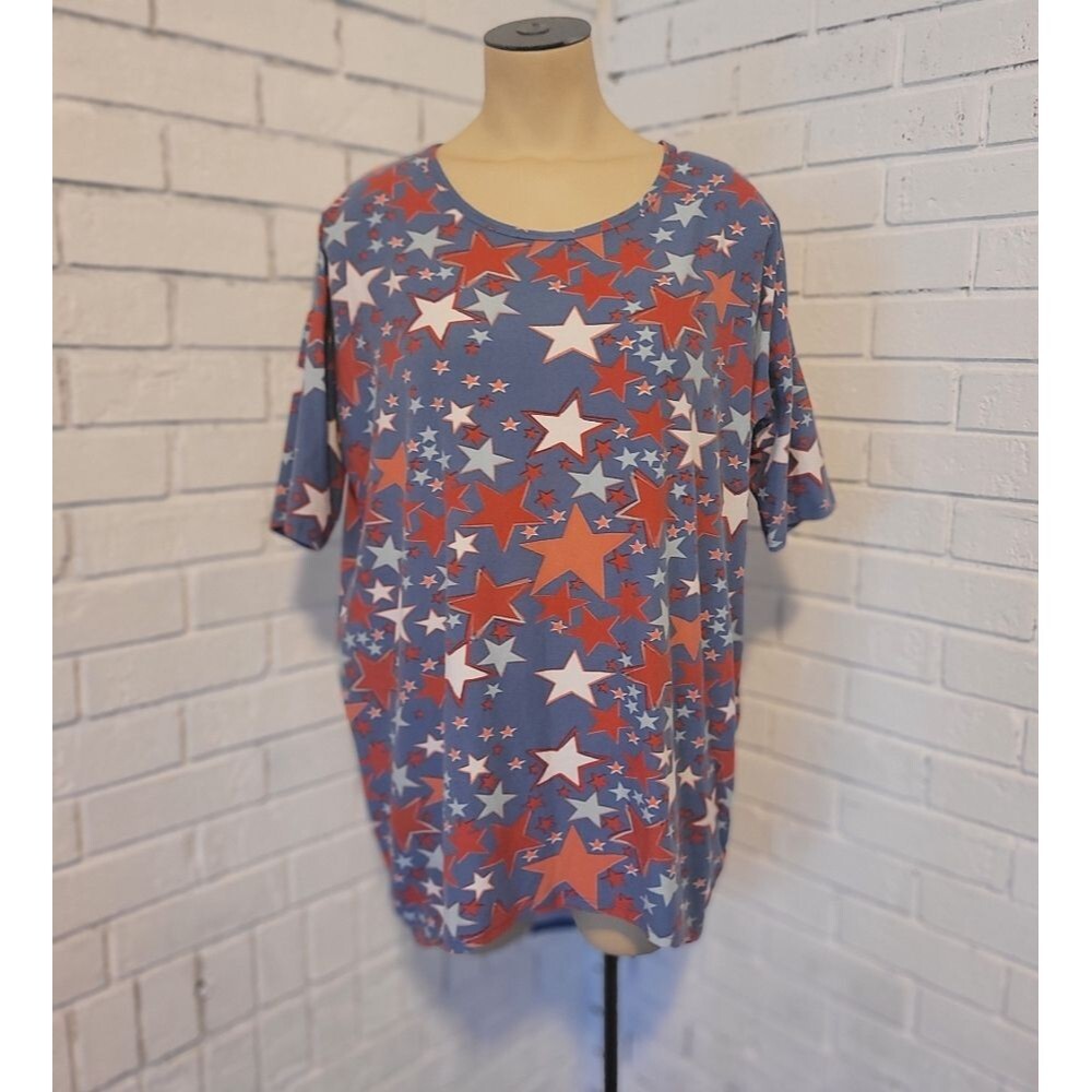 LuLaRoe Irma Tunic Top - Patriotic Red, White, & Blue Stars - Size XXS